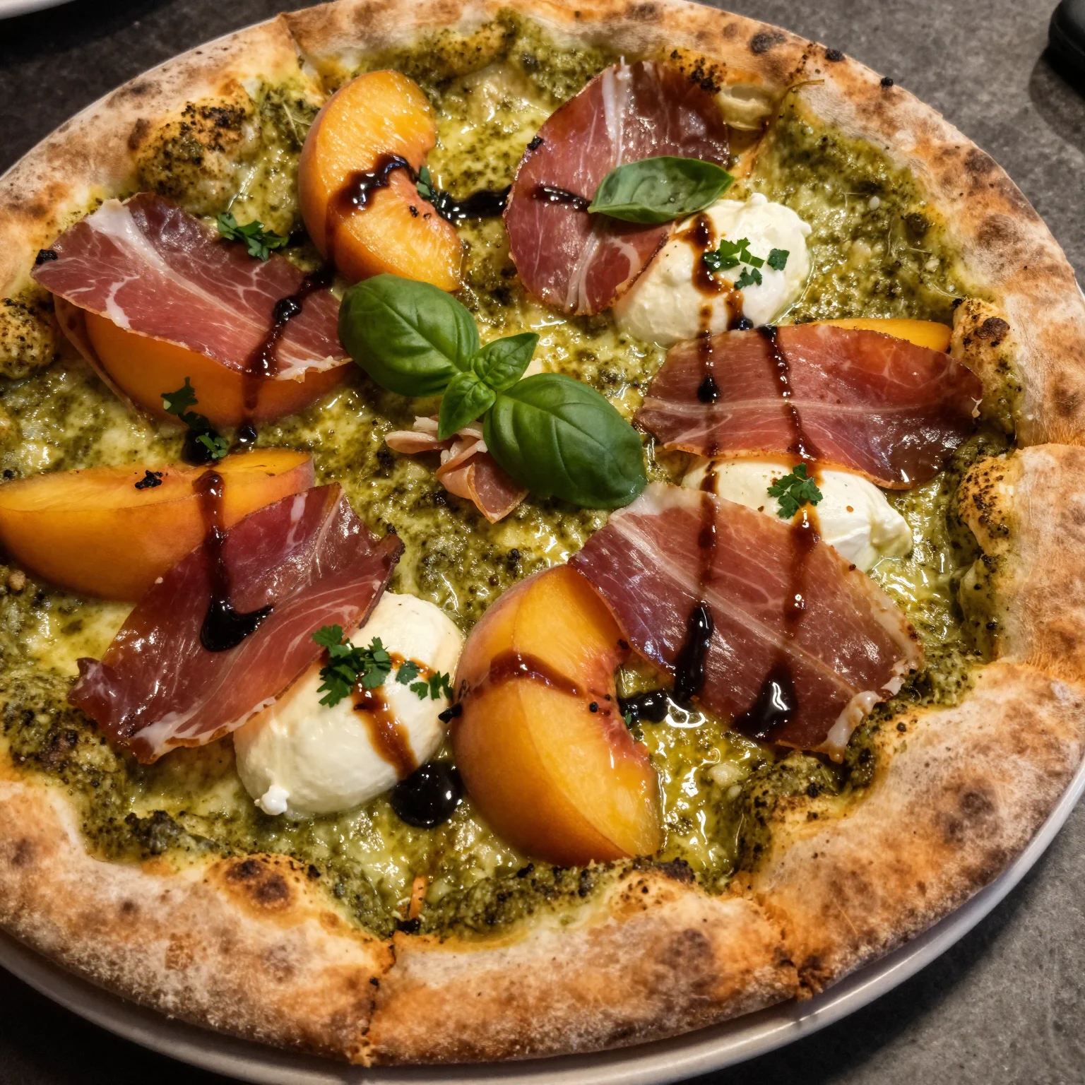 Peach Pesto Balsamic Pizza